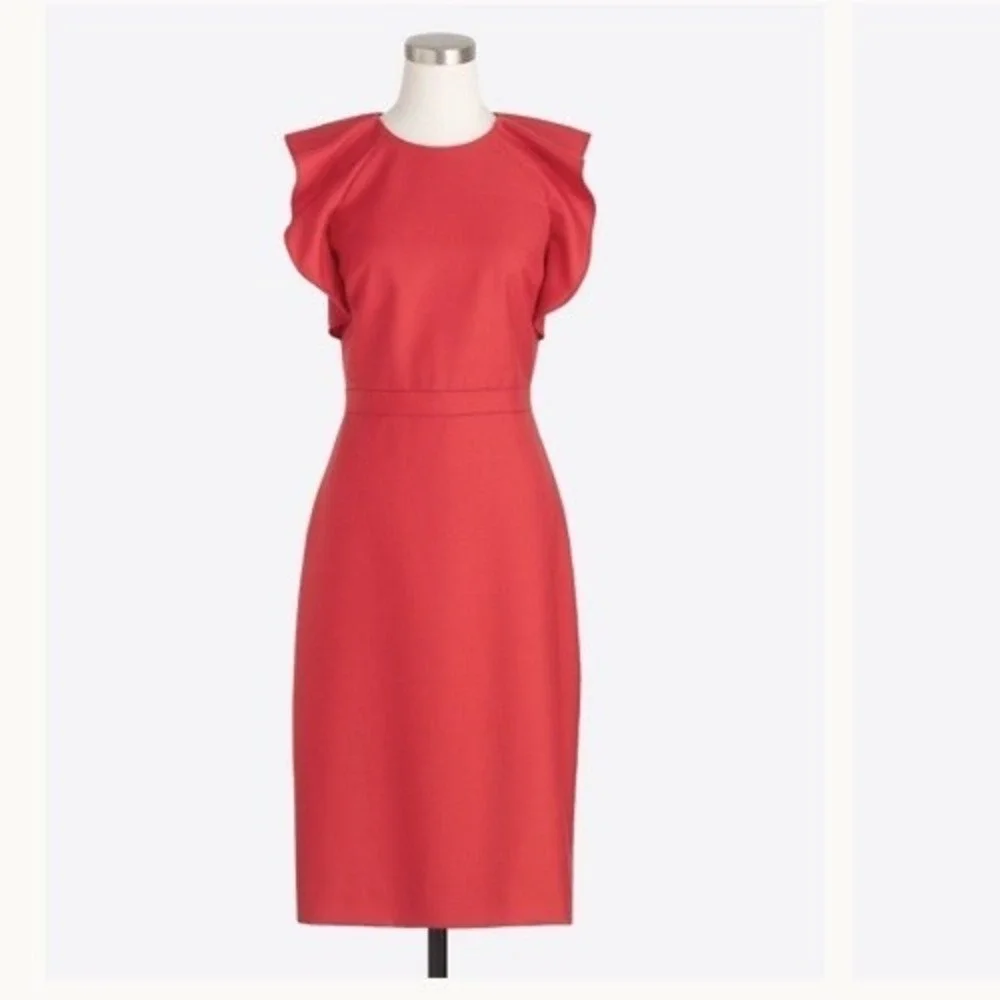 J Crew Suiting Dress Flutter Sleeve Suit Dress Office Career Red Womens NWT Sz 4